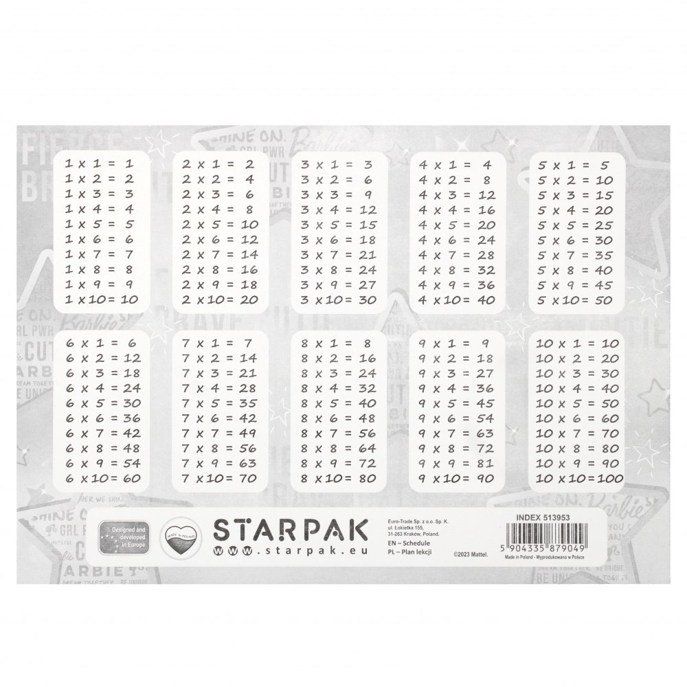 PLAN DE COURS AVEC TABLE DE MULTIPLISION BARBIE STARPAK 513953 STARPAK